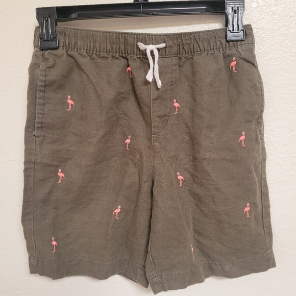 Janie and Jack Green Linen Blend Shorts With Flamingos - Picture 1 of 6